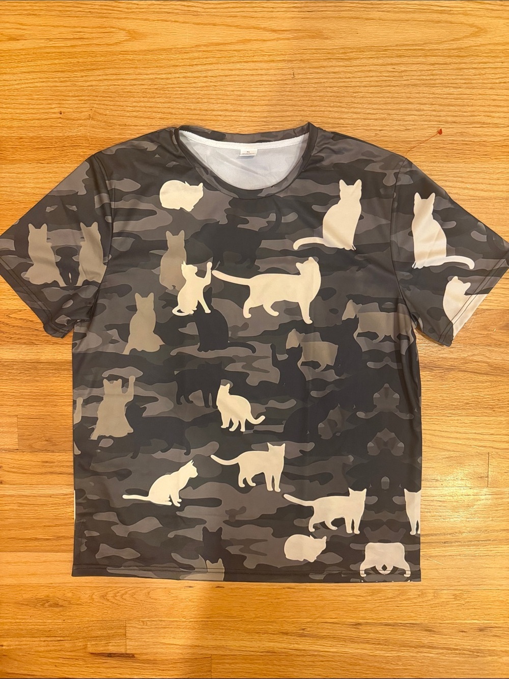 Pet Life Gray Camo Cat Silhouette Dog Tee - Gray & Cream
